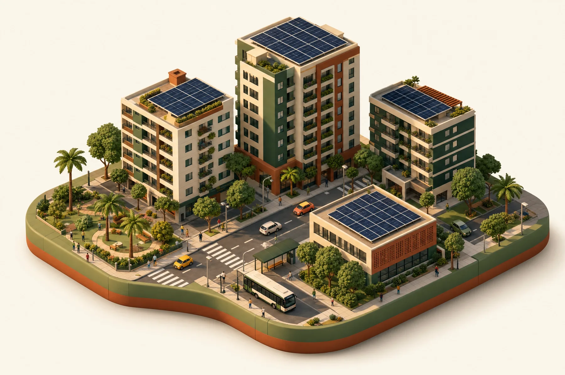 Prédios urbanos com painéis solares nas coberturas