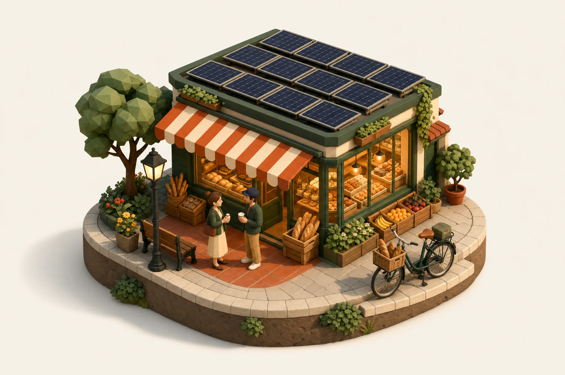 Comércio com painéis solares na laje